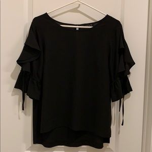 Black 1. State blouse with tie flutter sleeves.